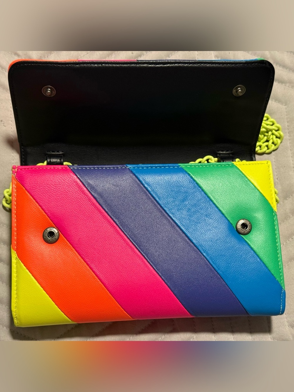 Kurt Geiger London Brixton Neon Rainbow Chain Wallet NWOT - Picture 3 of 9